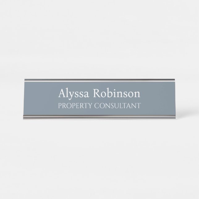Cool Grey Professional Desk Name Plate (Front)