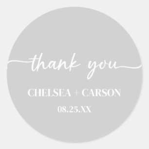 Cool Grey Script Wedding Thank You Stickers