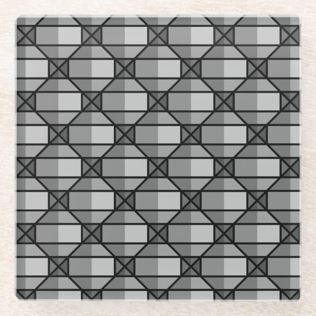 Cool Grey Shaded 3-Dimensional Pattern Glass Coaster (Front)