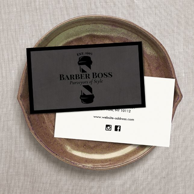 Cool Grey Suede Barber Pole Barbershop Business Card (Creator Uploaded)