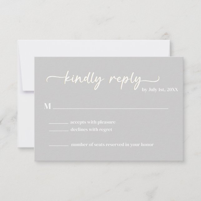 Cool Grey Trendy Script RSVP Card (Front)
