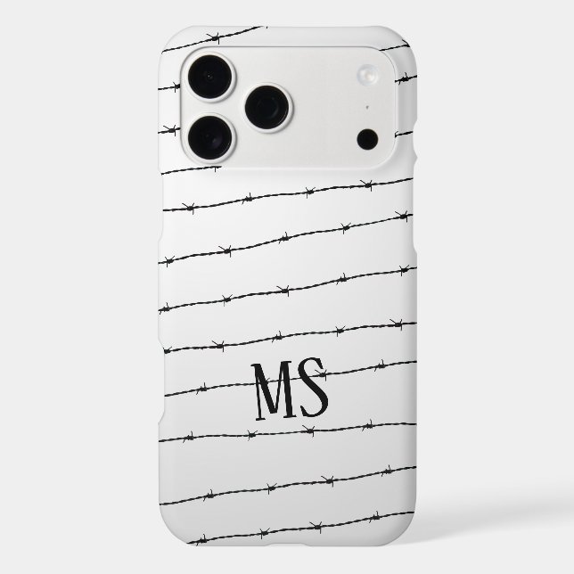 Cool grey white black barbed wire pattern Monogram (Back)