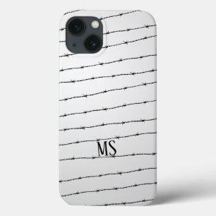 Cool grey white black barbed wire pattern Monogram iPhone 13 Case