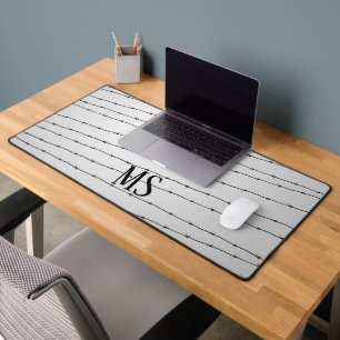 Cool grey white black barbed wire pattern Monogram Desk Mat