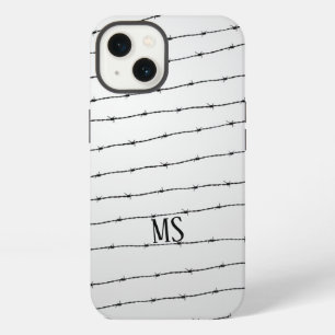 Cool grey white black barbed wire pattern Monogram iPhone 13 Case