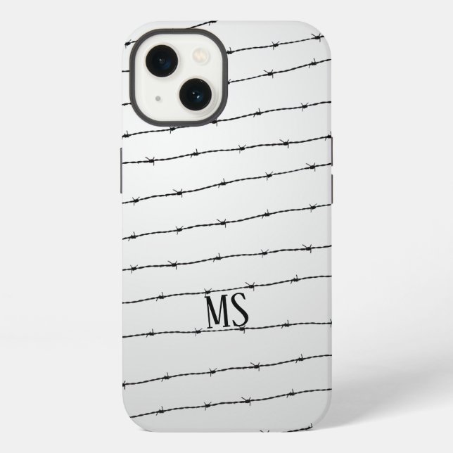 Cool grey white black barbed wire pattern Monogram iPhone Case (Back)
