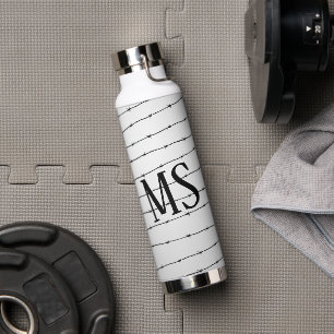 Cool grey white black barbed wire pattern Monogram Water Bottle