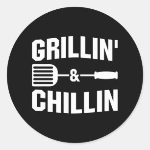 Cool Grillin Chillin word art Classic Round Sticker