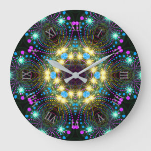 Cool Groovy Blacklight Inspo Star Sparkle Wall Large Clock