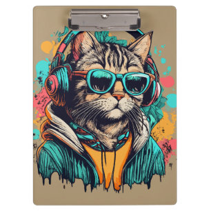 Cool Groovy Cat with Headphones Listening to Music Clipboard