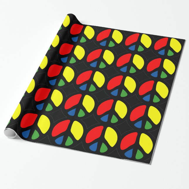 Cool Groovy Peace Sign Hippie Pattern Wrapping Paper (Unrolled)