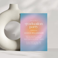 Cool Groovy Pink Turquoise Photo Graduation Party