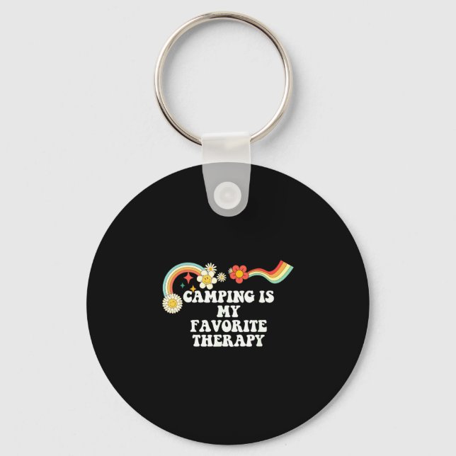 Cool groovy quote camping is favourite therapy key ring (Front)