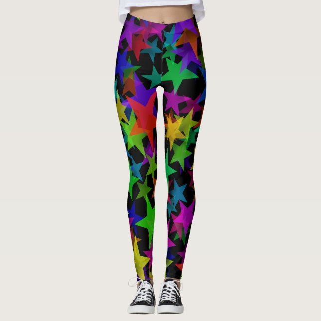 Cool Groovy Rainbow Stars Leggings (Front)