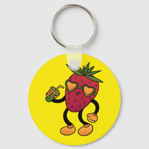 Cool Groovy Strawberry with Heart Sunglasses and D Key Ring