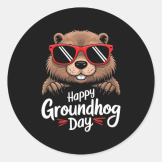 Cool Groundhog Wearing Sungles Retro Style Premium Classic Round Sticker