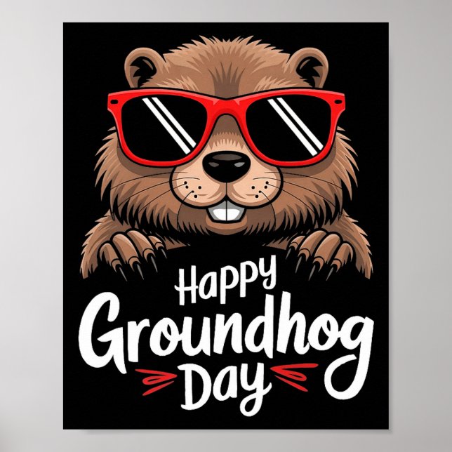 Cool Groundhog Wearing Sungles Retro Style Premium Poster (Front)