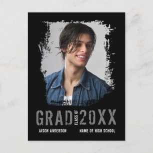 Cool Grunge Black 1 Photo Graduate Announcement Postcard