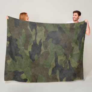 Cool Grunge Green Camo Custom Fleece Blankets