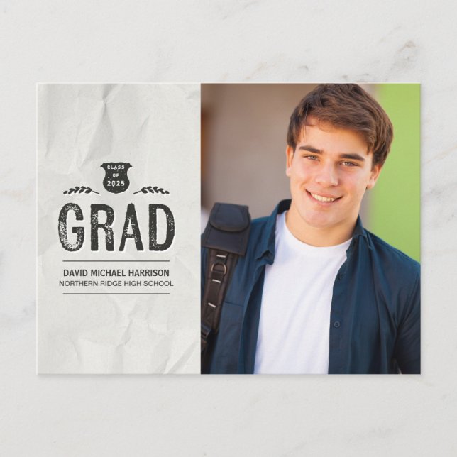 Cool Grunge Photo Graduation Announcement Postcard (Front)