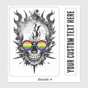 Cool Grunge Rainbow Pride Skull Flames 