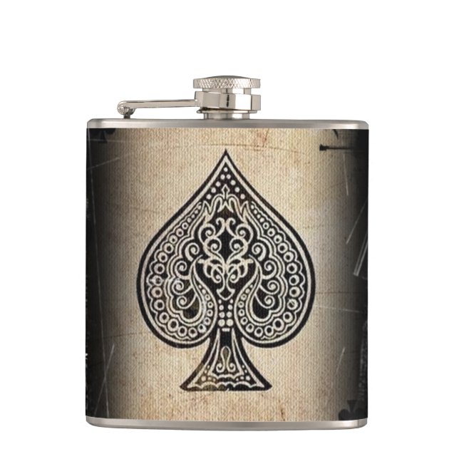 Cool Grunge Retro Artistic Poker Ace Liquor Flask (Front)