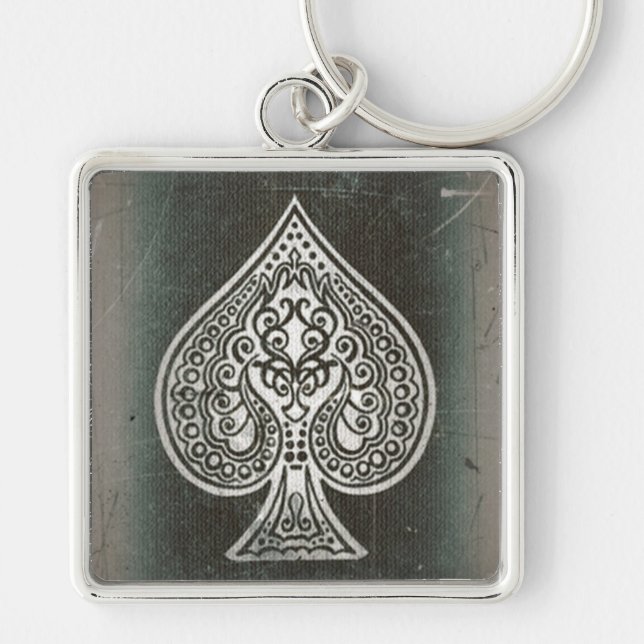 Cool Grunge Retro Artistic Poker Ace Of Spades Key Ring (Front)