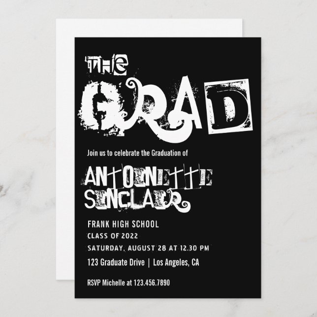 Cool Grunge Typography Graduation Party Invitation (Front/Back)