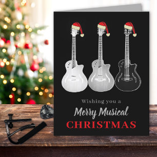Cool Guitar Christmas Black and White Holiday Card