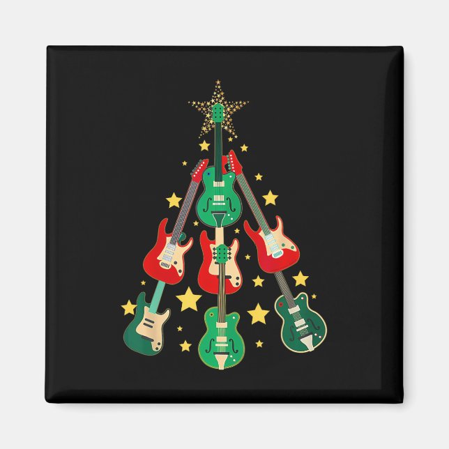 Cool Guitar Christmas Tree Guitar Lovers Christmas Magnet (Front)