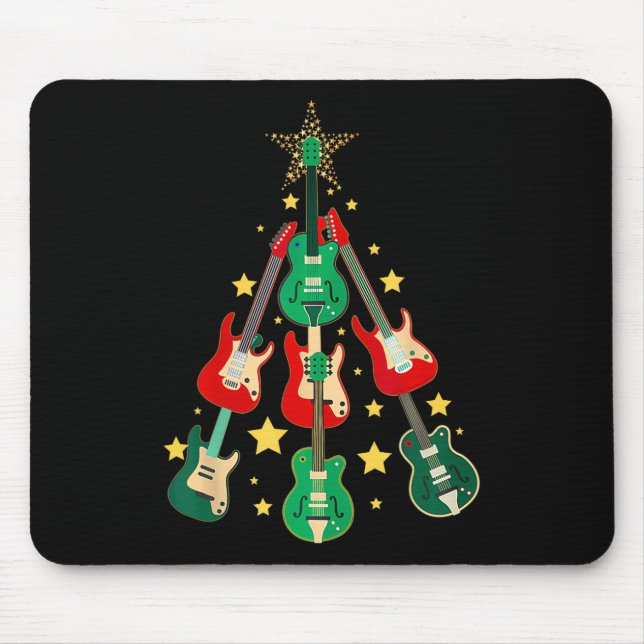 Cool Guitar Christmas Tree Guitar Lovers Christmas Mouse Pad (Front)