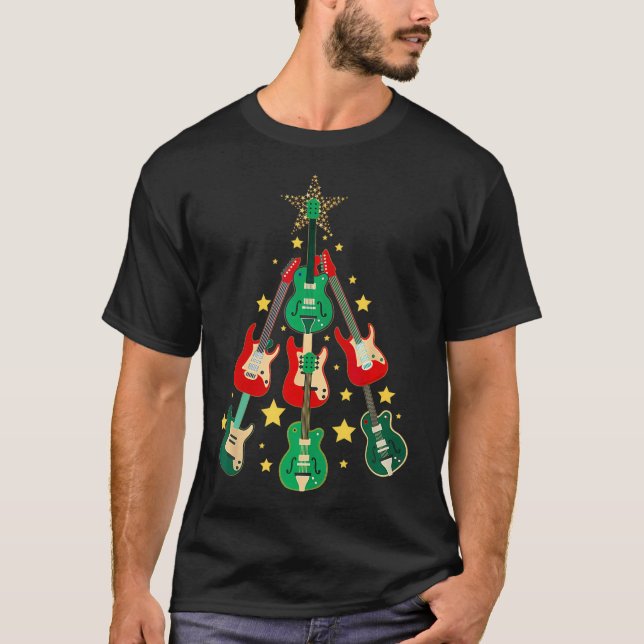 Cool Guitar Christmas Tree Guitar Lovers Christmas T-Shirt (Front)