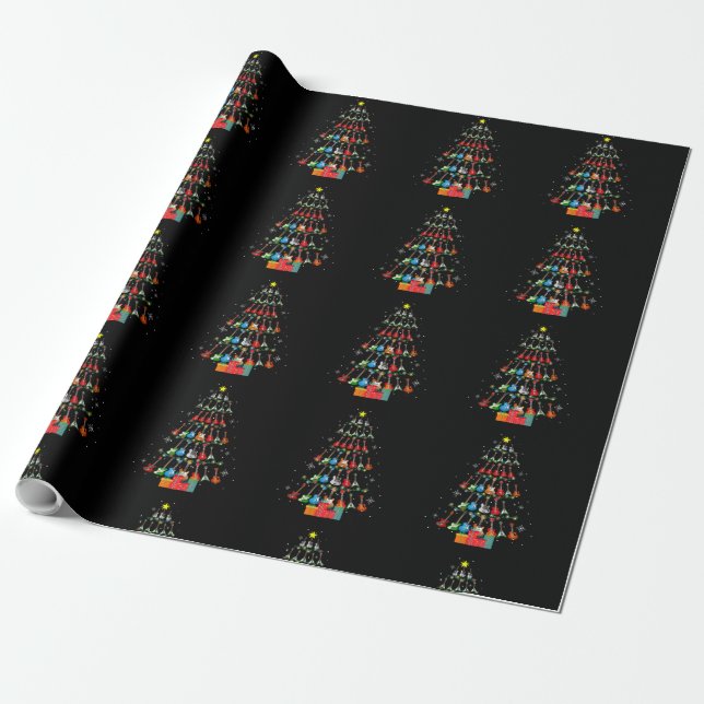 Cool Guitar Christmas Tree Merry Xmas Gifts Xmas L Wrapping Paper (Unrolled)