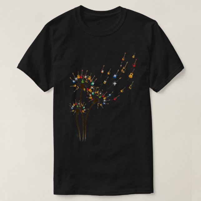 Cool Guitar Dandelion Flower Funny Music Notes Men T-Shirt (Design Front)