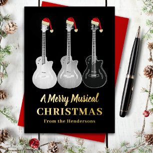 Cool Guitar Merry Christmas Personalised Gold Foil Holiday Postcard