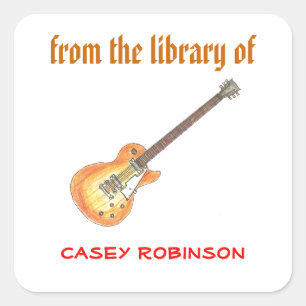 Cool guitar personalised bookplates square sticker