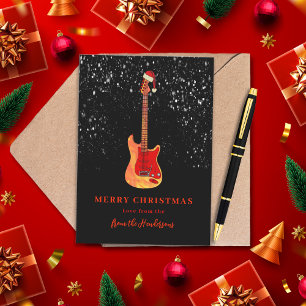 Cool Guitar Santa Merry Christmas Snow Holiday Card