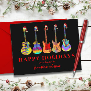 Cool Guitars in Santa Hats Happy Holidays Holiday Card