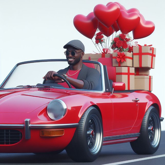 Cool Guy in Red Convertible with Valentines Holiday Card (Creator Uploaded)