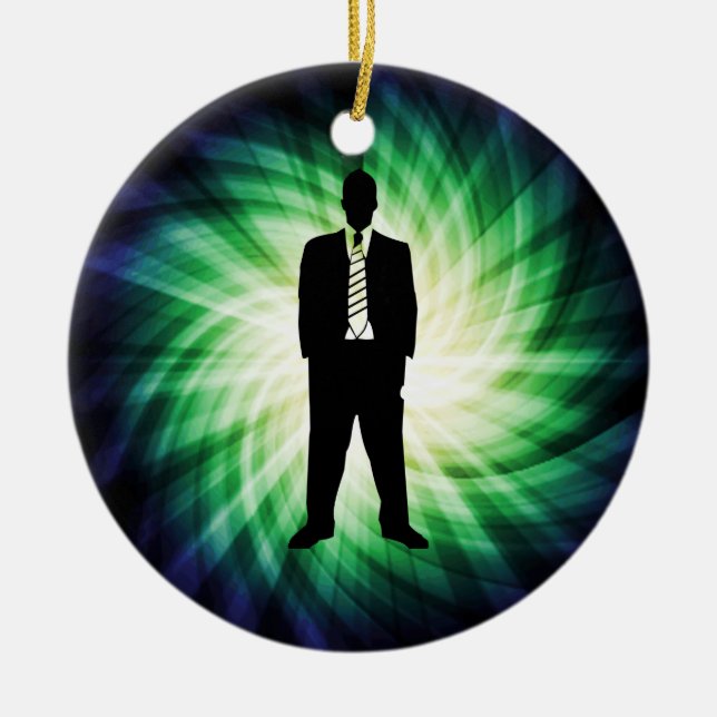 Cool Guy in Suit Silhouette Ceramic Ornament (Front)