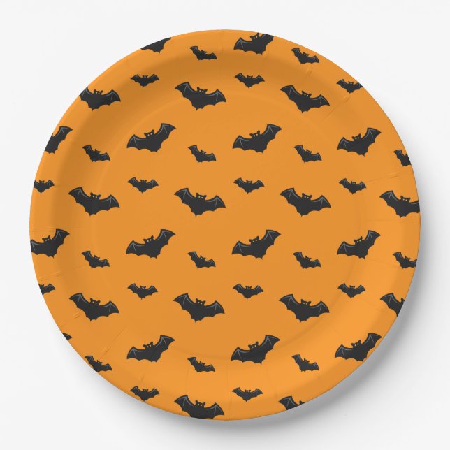 Cool Halloween Bats Pattern Paper Plate (Front)