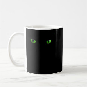 Cool Halloween cat faceeyes green on black shirt Coffee Mug