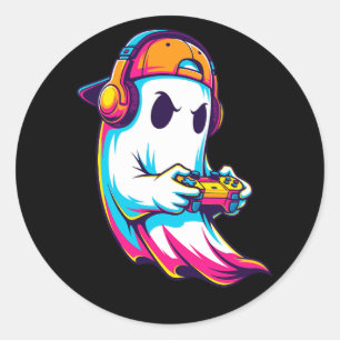 Cool Halloween Ghost Gamer Classic Round Sticker