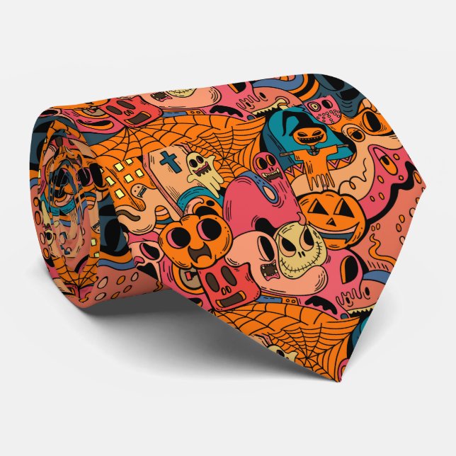cool Halloween graffiti tiled pattern Tie (Rolled)