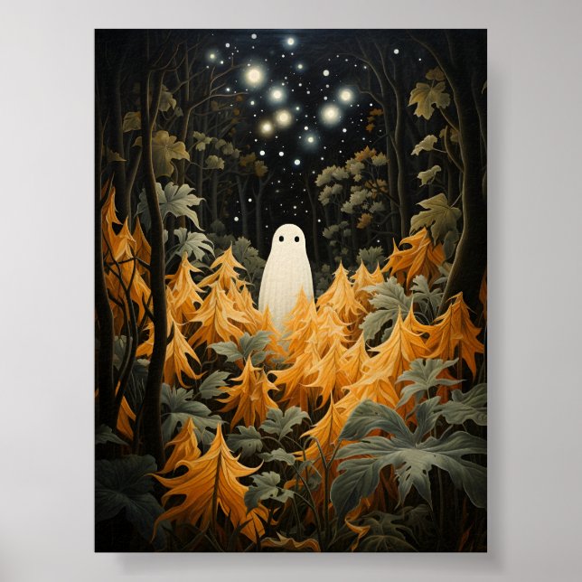 Cool Halloween White Ghost In Beautiful Forest Poster (Front)