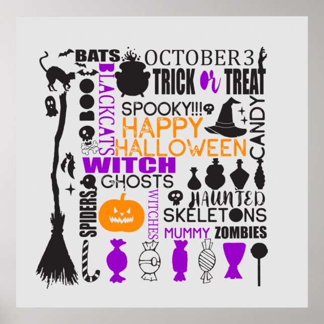 cool Halloween word art party Poster  (Front)