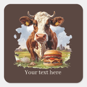 Cool hamburger cow customisable  square sticker