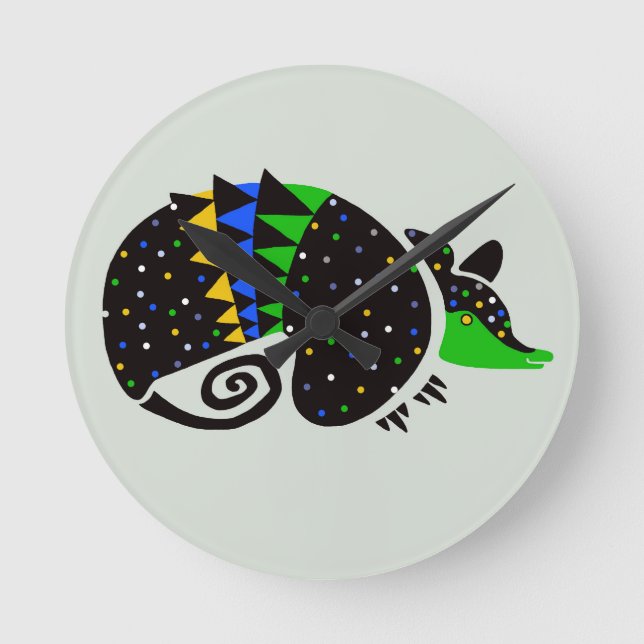 Cool hand drawn ARMADILLO -Wildlife  - Nature Round Clock (Front)