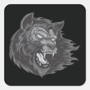 Cool Hand Drawn Ware Wolf Head Illustration Square Sticker