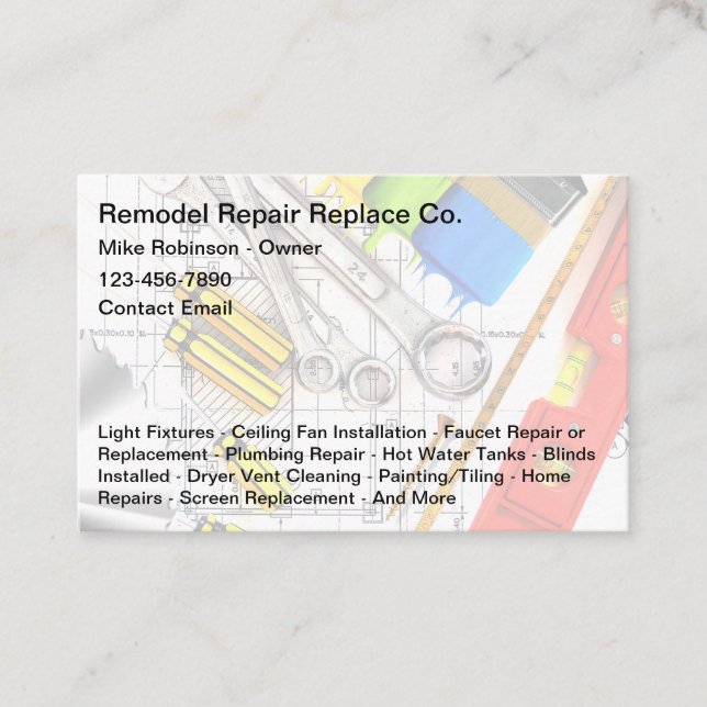 Cool Handyman Construction Remodeling Business Card (Front)